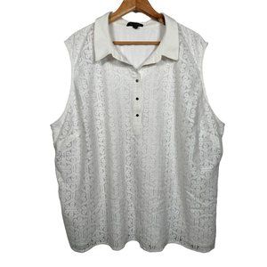 The Limited Womens 3X Tank Top Collared Cotton Blend Lace Floral Sleeveless Whit